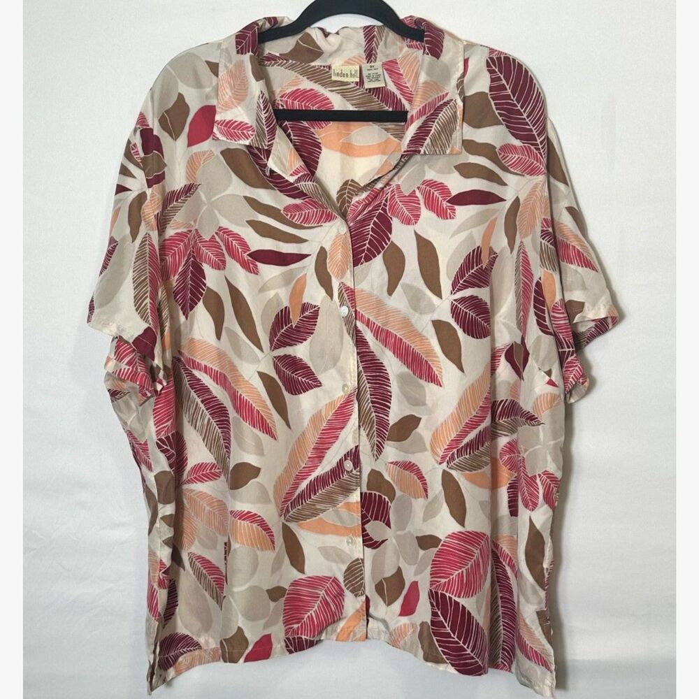 Linden Hill Women's 100% Silk Plus Size 3X Short Sleeve Hawaiian Tropical Top